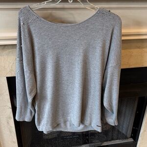 Gray Women's Sweater size L. Beaded on shoulder and sleeves. Listing 9795.